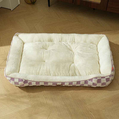 Thickened Warm Plaid Dog Bed Soft PP Cotton Cozy Winter Pet Sleeping Cushion