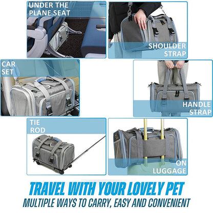 Fast Delivery Airline Approved Dog Carrier 2 Sides Expandable Pet Carrier with Wheels for Easy Travel Stock Storage Portable - Needora