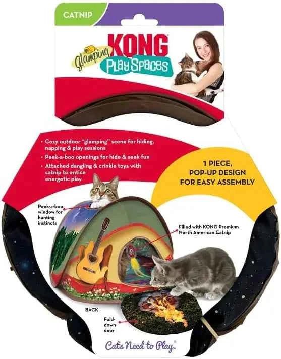 KONG Play Spaces Pop Up Glamping Tent for Cats - Dangling and Crinkle Toys - Needora