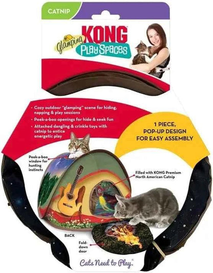 KONG Play Spaces Pop Up Glamping Tent for Cats - Dangling and Crinkle Toys - Needora