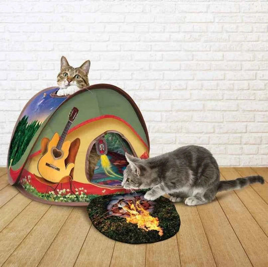 KONG Play Spaces Pop Up Glamping Tent for Cats - Dangling and Crinkle Toys - Needora