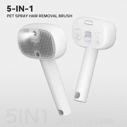 Latest Hot 5-in-1 Pet Steam Massage Brush with UV Sterilizer & Mist Soft Teeth Hair Removal Comb CE FC Certified Easy Clean - Needora