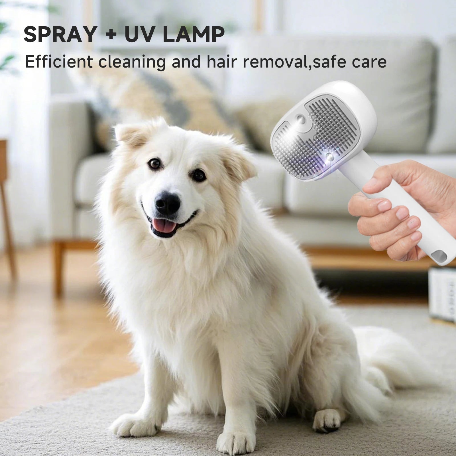 Latest Hot 5-in-1 Pet Steam Massage Brush with UV Sterilizer & Mist Soft Teeth Hair Removal Comb CE FC Certified Easy Clean - Needora