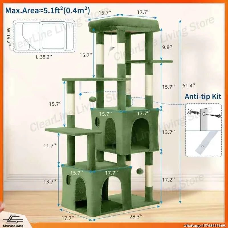 Multi-Level Cat Tree Tower for Large Cats Maine Coons with Perch Condos Sisal Scratching Posts Play Toys Indoor Cat Furniture - Needora