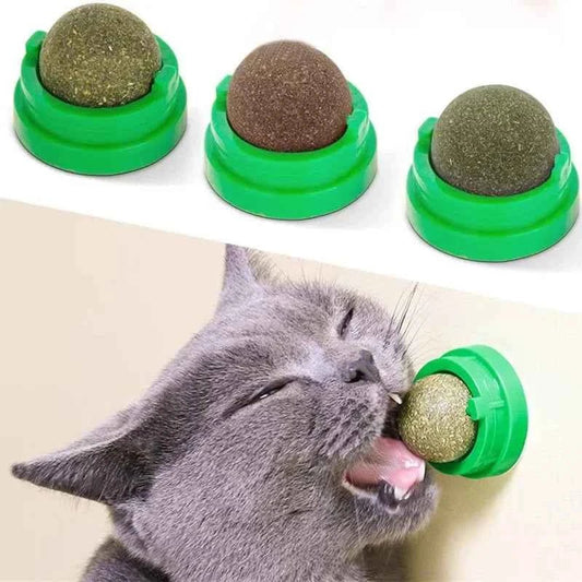 Natural Catnip Cat Wall Stick-on Ball Toy Scratchers Treats Healthy Natural Removes Balls to Promote Digestion Cat Grass Snack - Needora
