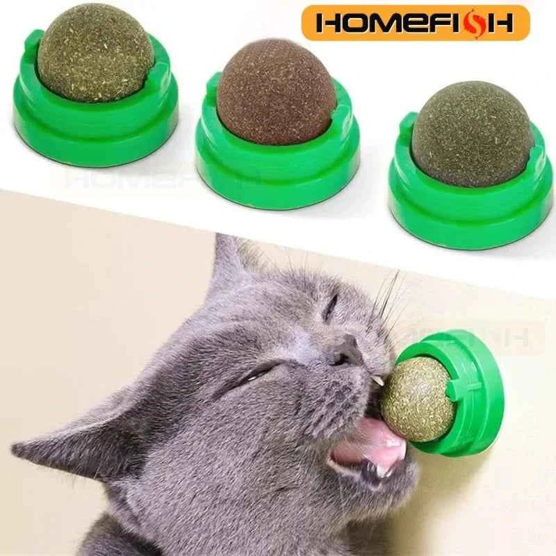Natural Catnip Cat Wall Stick-on Ball Toy Scratchers Treats Healthy Natural Removes Balls to Promote Digestion Cat Grass Snack - Needora