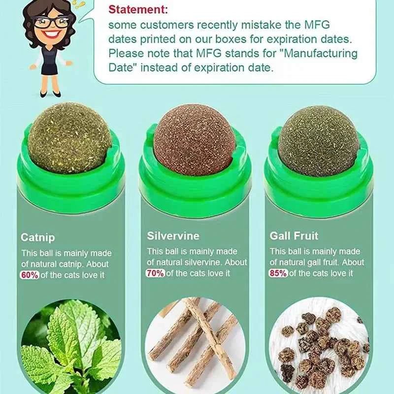 Natural Catnip Wall Stick Ball Toy Scratcher Treats Healthy Promotes Digestion Cat Grass Snack for Feline - Needora