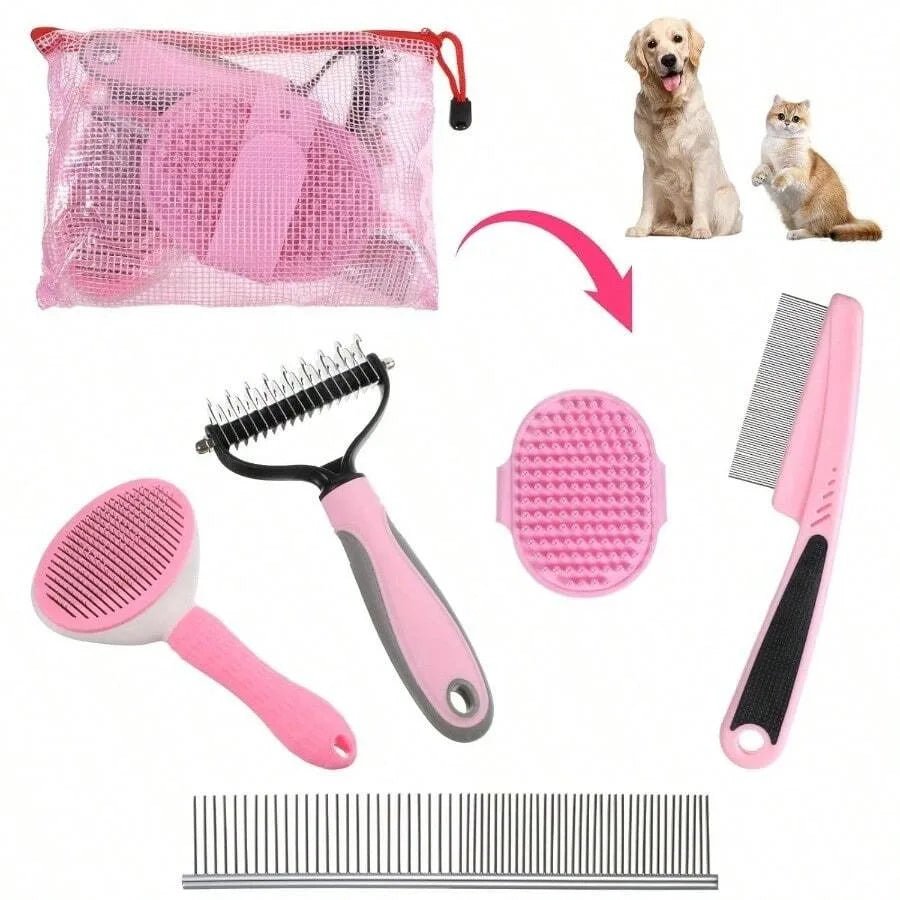 【New Arrival】6PCS Dog Grooming Kit, Pet Grooming Kit, Deshedding Brush Short Hair, Slicker Brush, Flea Comb, Puppy Brush Set In P - Needora
