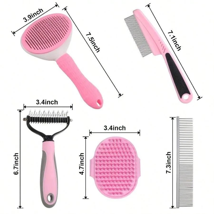 【New Arrival】6PCS Dog Grooming Kit, Pet Grooming Kit, Deshedding Brush Short Hair, Slicker Brush, Flea Comb, Puppy Brush Set In P - Needora