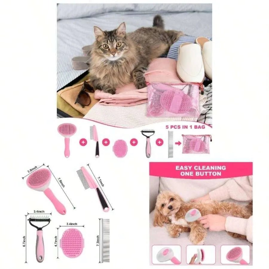 【New Arrival】6PCS Dog Grooming Kit, Pet Grooming Kit, Deshedding Brush Short Hair, Slicker Brush, Flea Comb, Puppy Brush Set In P - Needora