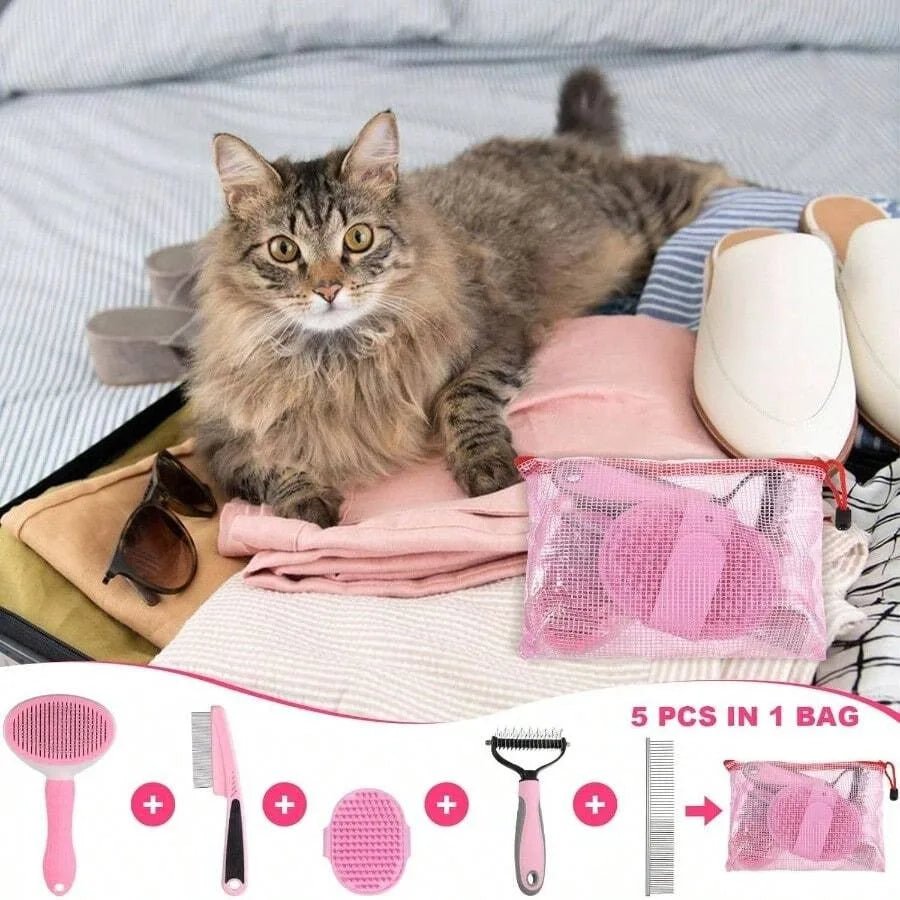 【New Arrival】6PCS Dog Grooming Kit, Pet Grooming Kit, Deshedding Brush Short Hair, Slicker Brush, Flea Comb, Puppy Brush Set In P - Needora