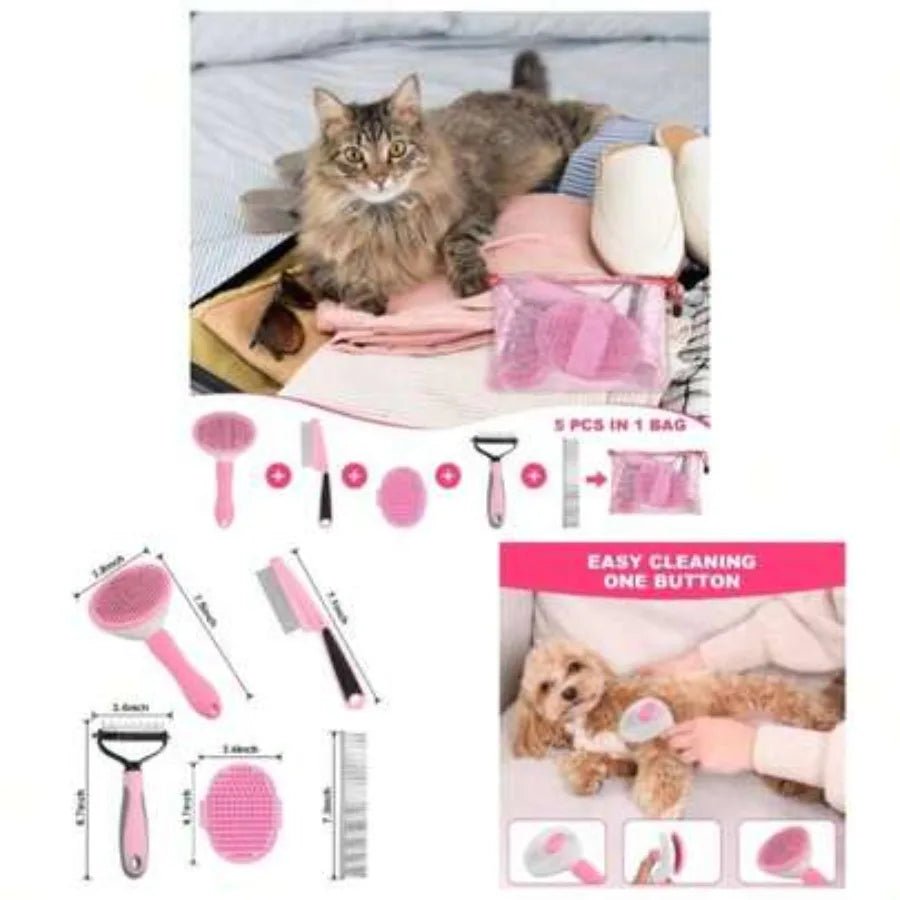 【New Arrival】6PCS Dog Grooming Kit, Pet Grooming Kit, Deshedding Brush Short Hair, Slicker Brush, Flea Comb, Puppy Brush Set In P - Needora