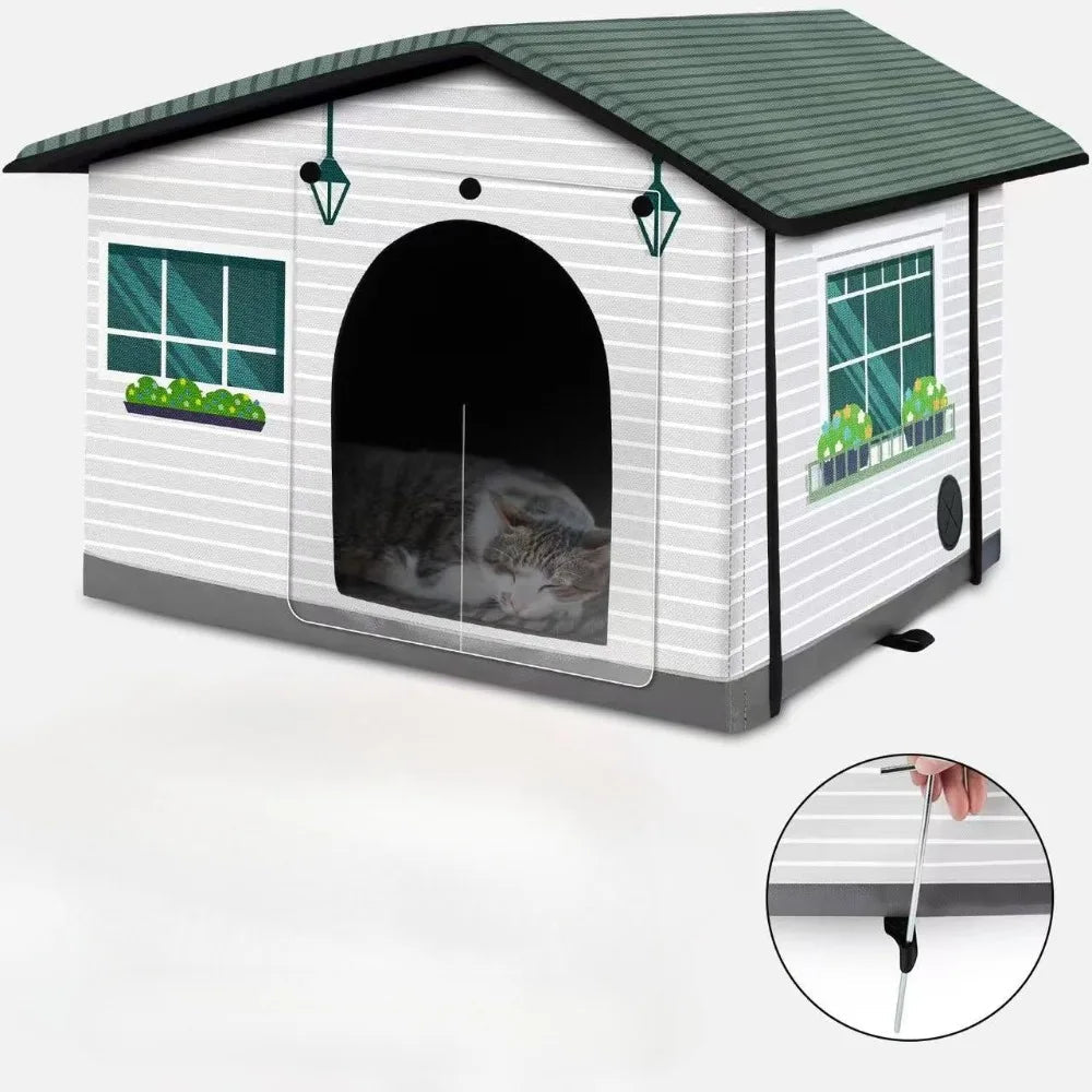 Outdoor Cat House Weatherproof Stray Cat dog House Waterproof Outdoor Winter Warm Pet Cave Sleeping Beds Home Foldable Washable - Needora