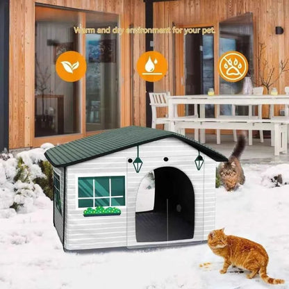 Outdoor Cat House Weatherproof Stray Cat dog House Waterproof Outdoor Winter Warm Pet Cave Sleeping Beds Home Foldable Washable - Needora