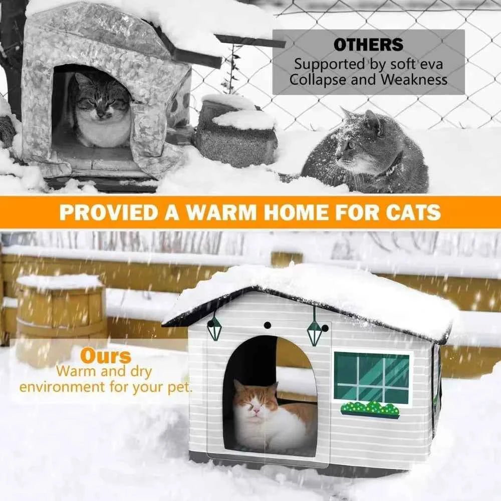 Outdoor Cat House Weatherproof Stray Cat dog House Waterproof Outdoor Winter Warm Pet Cave Sleeping Beds Home Foldable Washable - Needora