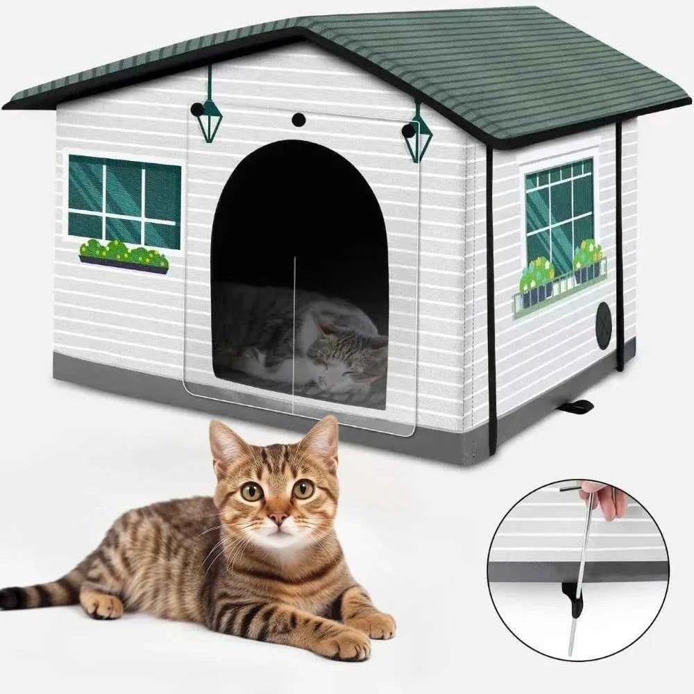 Outdoor Cat House Weatherproof Stray Cat dog House Waterproof Outdoor Winter Warm Pet Cave Sleeping Beds Home Foldable Washable - Needora