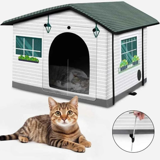 Outdoor Cat House Weatherproof Stray Cat dog House Waterproof Outdoor Winter Warm Pet Cave Sleeping Beds Home Foldable Washable - Needora