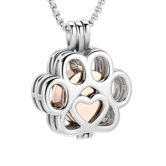 Pet Cremation Jewelry for Ashes – Stainless Steel Dog & Cat Paw Memorial Urn Necklace - Needora