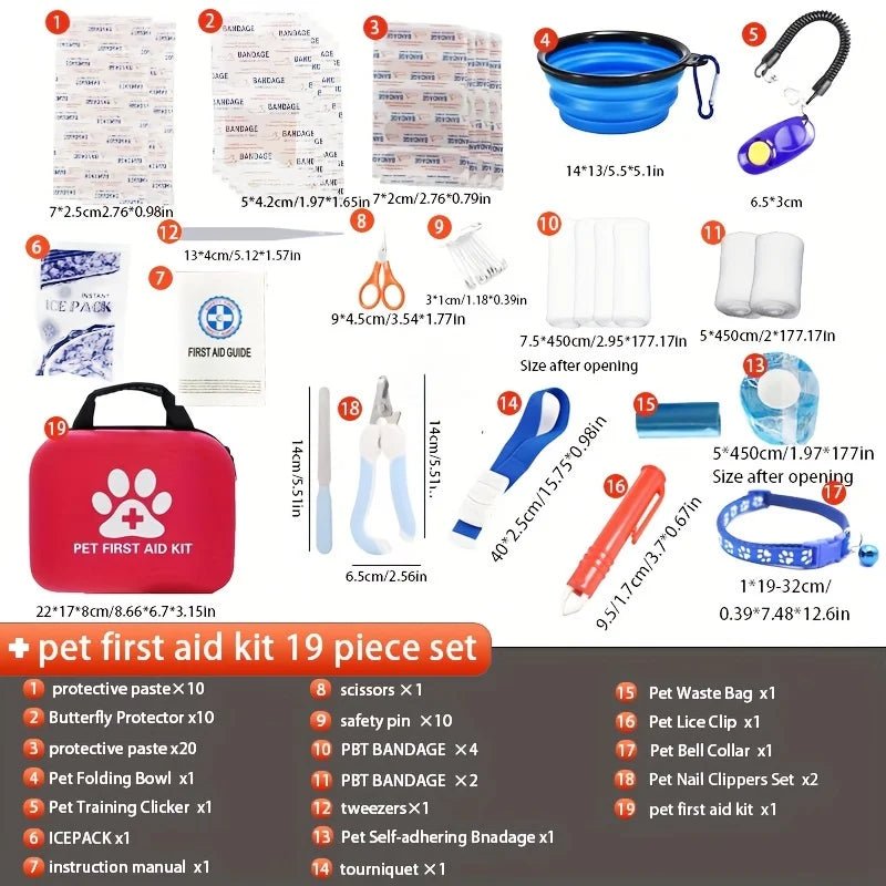 Pet First Aid Kit: Contains emergency supplies and an emergency blanket, suitable for hiking, camping, and backpacking. - Needora
