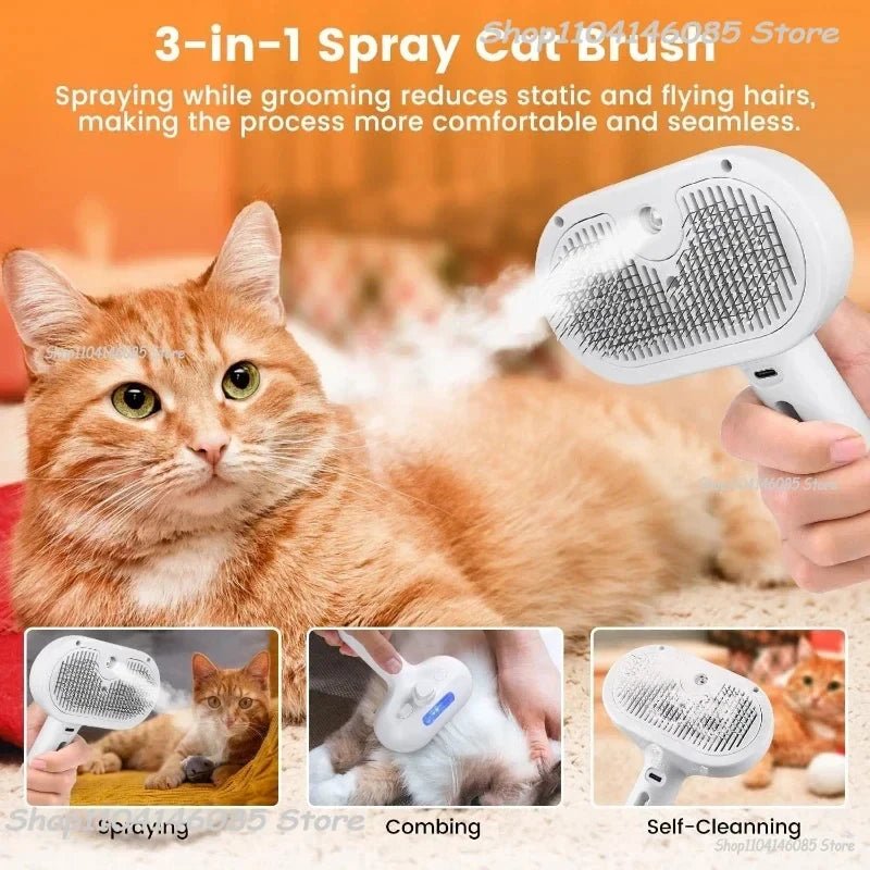 Pet Spray Hair Comb, Steam Massage Brush with Soft Round Teeth, Safe Hair Removal Comb for Dog & Cat Cleaning - Needora
