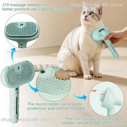 Pet Spray Hair Comb, Steam Massage Brush with Soft Round Teeth, Safe Hair Removal Comb for Dog & Cat Cleaning - Needora