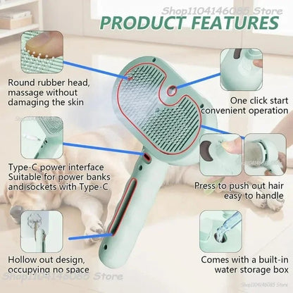 Pet Spray Hair Comb, Steam Massage Brush with Soft Round Teeth, Safe Hair Removal Comb for Dog & Cat Cleaning - Needora