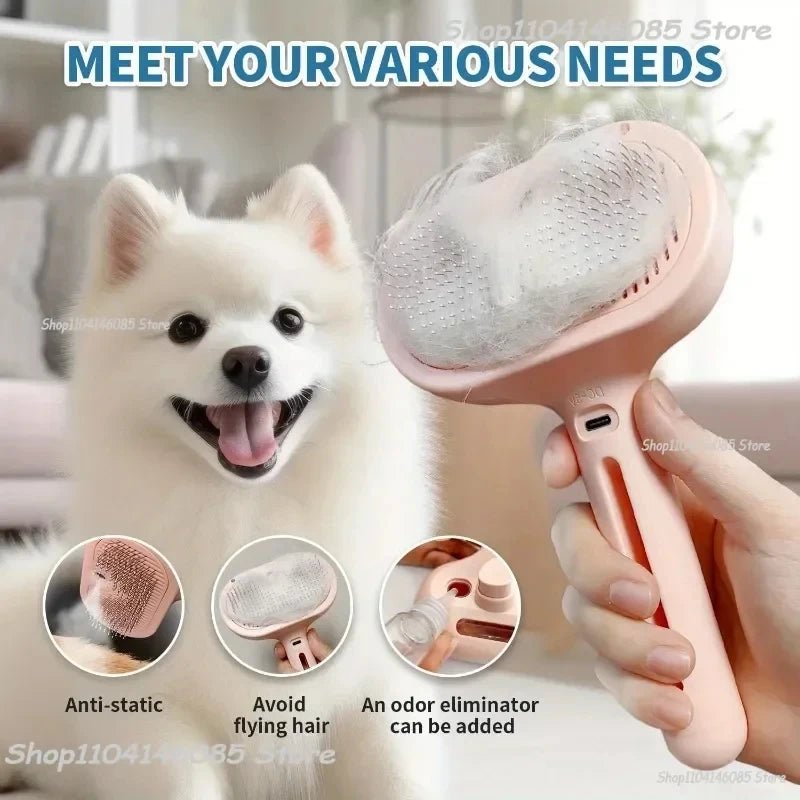 Pet Spray Hair Comb, Steam Massage Brush with Soft Round Teeth, Safe Hair Removal Comb for Dog & Cat Cleaning - Needora