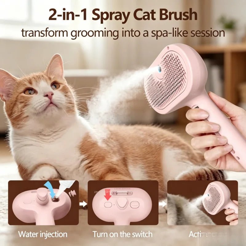 Pet Spray Hair Comb, Steam Massage Brush with Soft Round Teeth, Safe Hair Removal Comb for Dog & Cat Cleaning - Needora