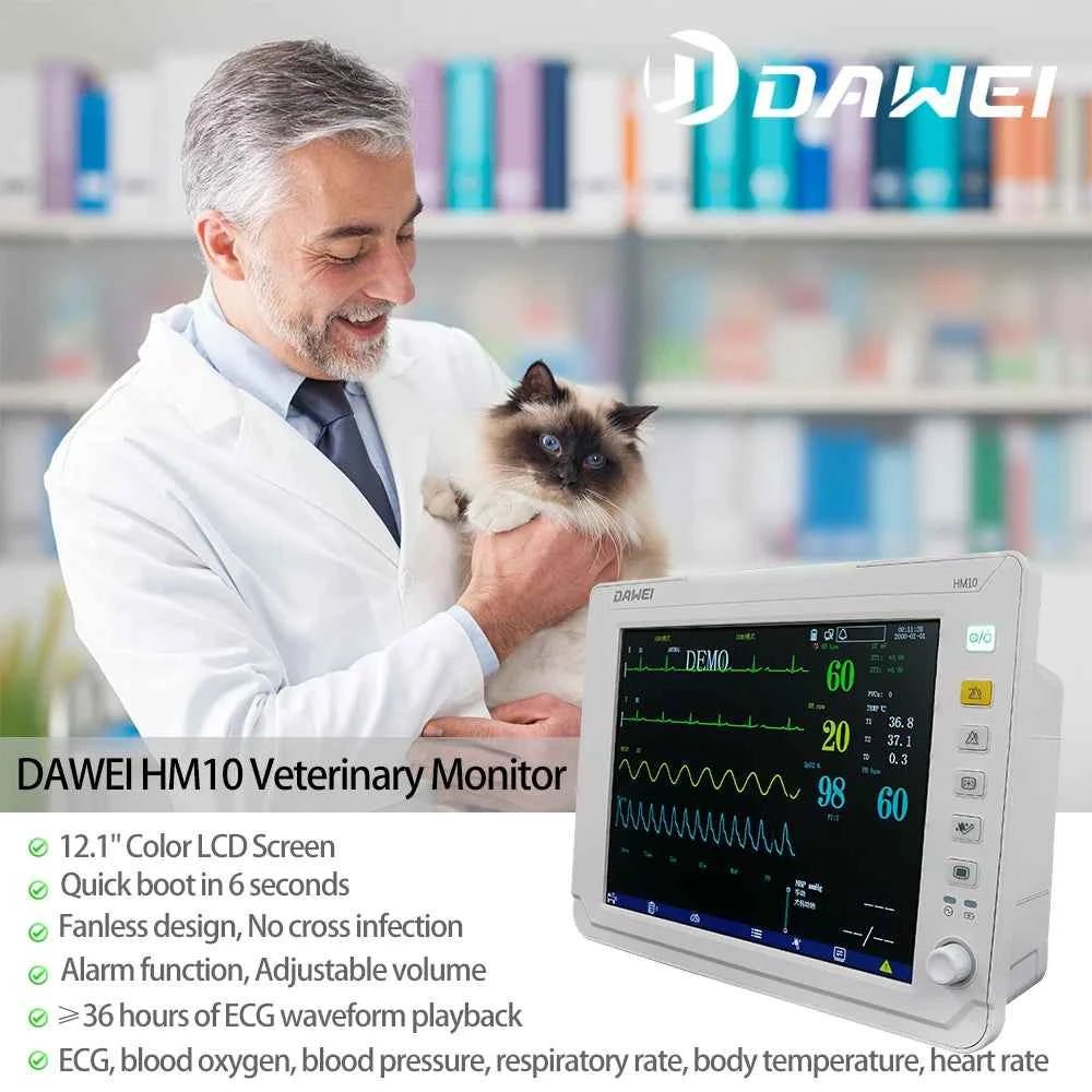 Portable Veterinary Monitor 6 Parameter, 12.1" LCD Big Screen Vet Patient for Pet Dogs Cats Animal Clinic - Needora