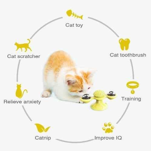 Interactive Cat Windmill Toy with LED Balls – Suction Cup Spinner