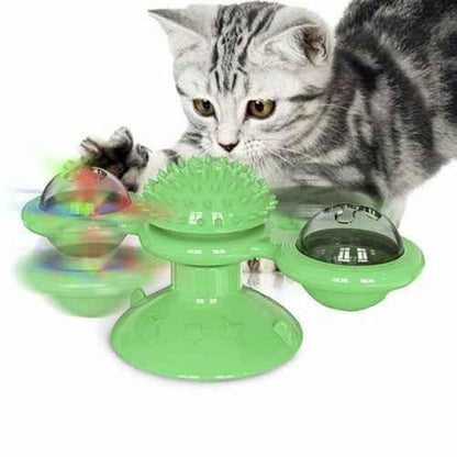 Interactive Cat Windmill Toy with LED Balls – Suction Cup Spinner