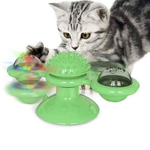Interactive Cat Windmill Toy with LED Balls – Suction Cup Spinner