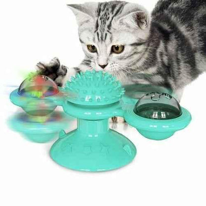 Interactive Cat Windmill Toy with LED Balls – Suction Cup Spinner