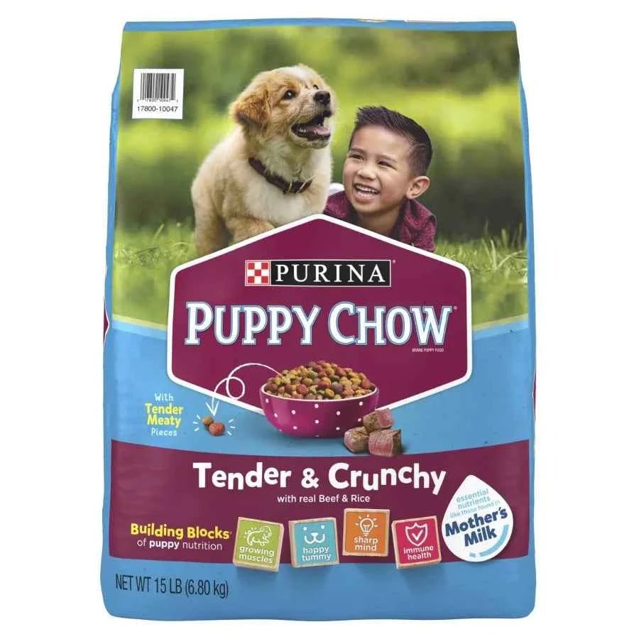 Purina Puppy Chow Dry Puppy Food with Real Beef, High Protein Tender & Crunchy Formula, 15 lb Bag - Needora