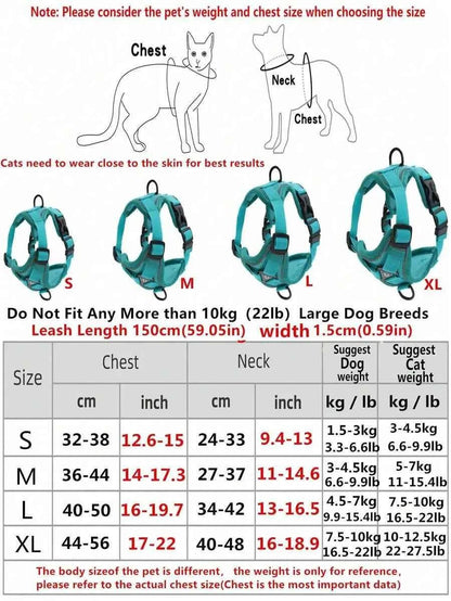 Reflective Pet Harness And Leash Set, Suitable For Dogs & Cats, Escape-Proof Adjustable Small Dog Chest Strap With Soft Mesh - Needora