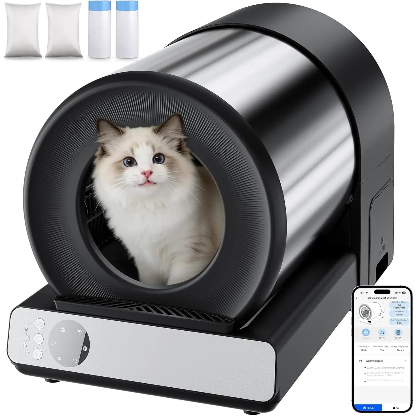Self Cleaning Automatic Litter Box, Stainless Steel, App Health Monitoring, Odor Control & Safety Sensors for Multi Cat, Custom - Needora