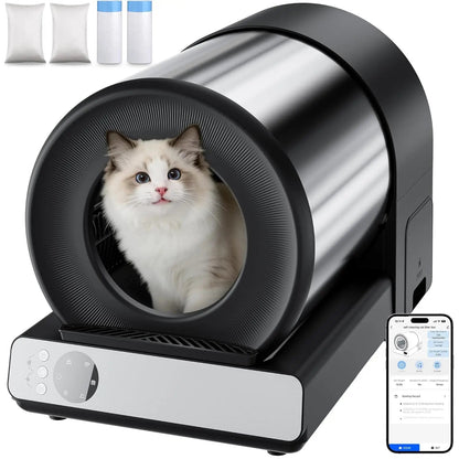 Self Cleaning Automatic Litter Box, Stainless Steel, App Health Monitoring, Odor Control & Safety Sensors for Multi Cat, Custom - Needora