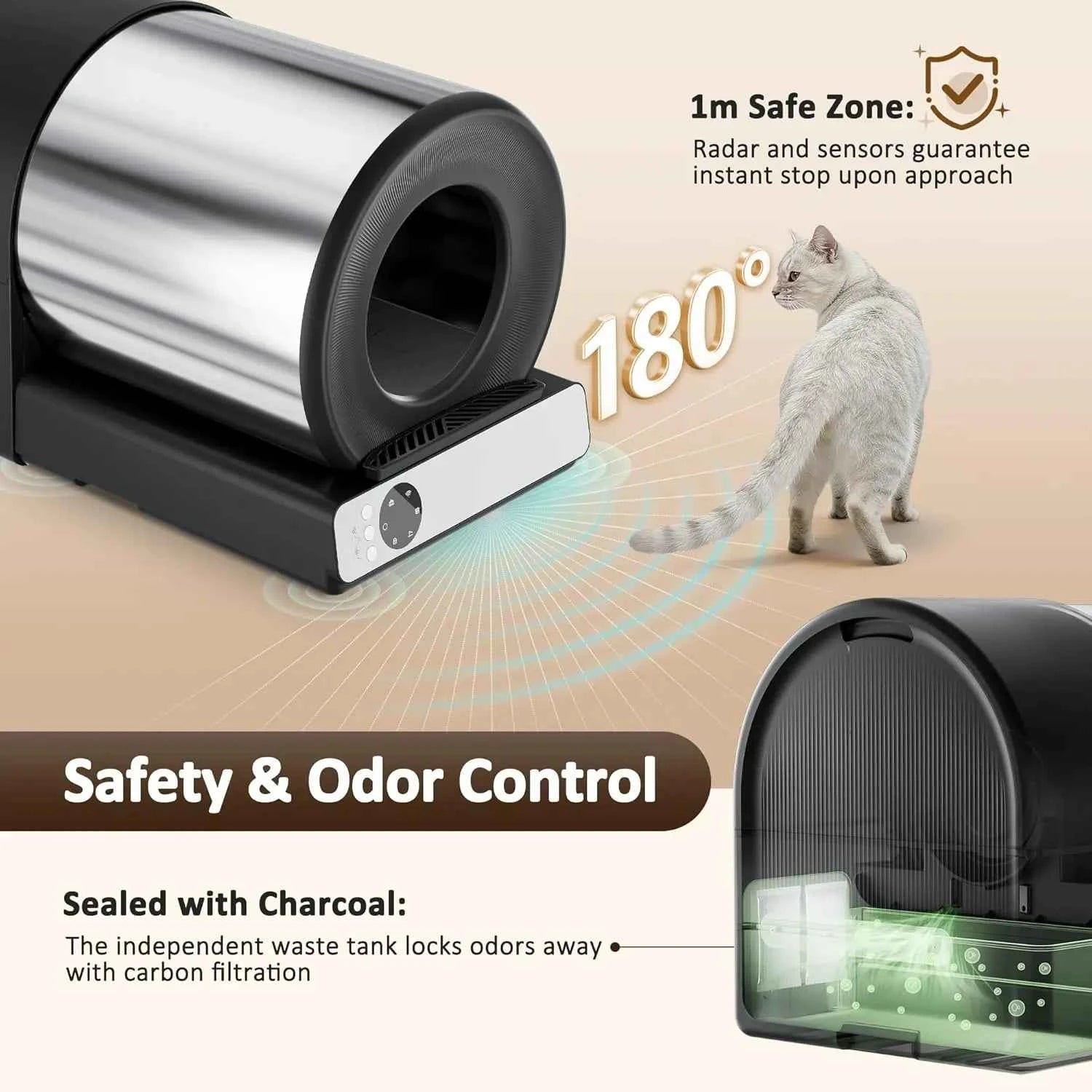 Self Cleaning Automatic Litter Box, Stainless Steel, App Health Monitoring, Odor Control & Safety Sensors for Multi Cat, Custom - Needora