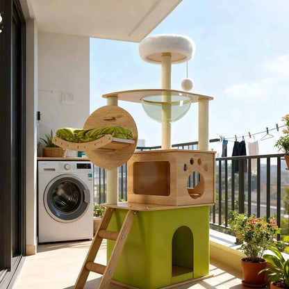 Solid Wood Cat Tree, Floor-to-Ceiling Pet Tower with Cat Jumping Platform & Scratching Post - Needora