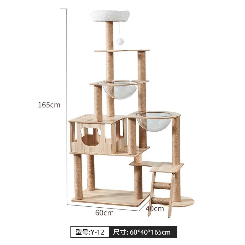 Solid Wood Cat Tree, Floor-to-Ceiling Pet Tower with Cat Jumping Platform & Scratching Post - Needora