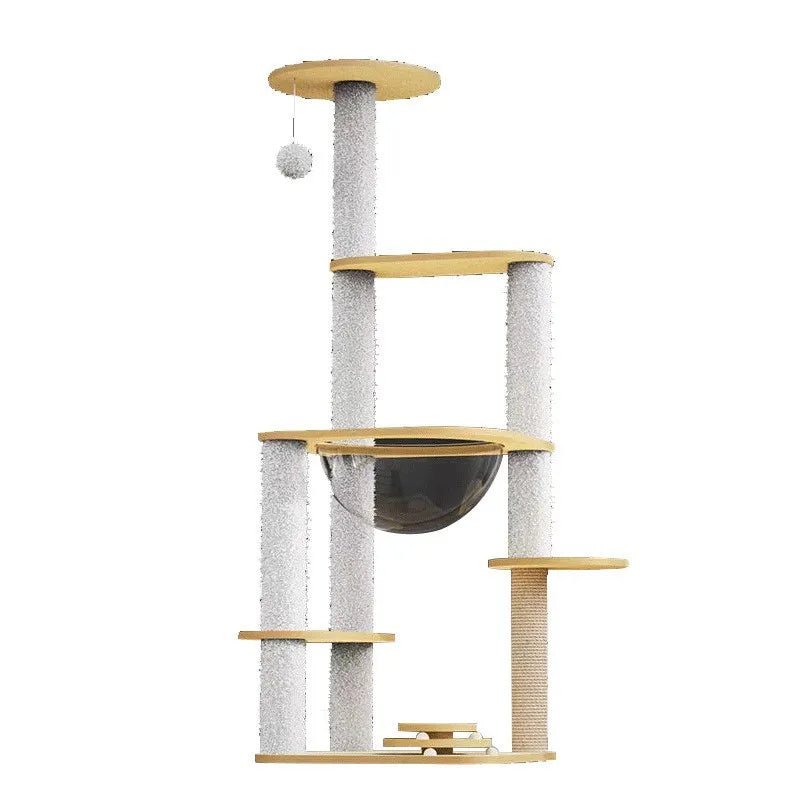 Solid Wood Cat Tree, Floor-to-Ceiling Pet Tower with Cat Jumping Platform & Scratching Post - Needora