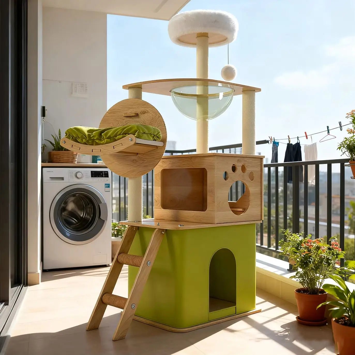 Solid Wood Cat Tree, Floor-to-Ceiling Pet Tower with Cat Jumping Platform & Scratching Post - Needora