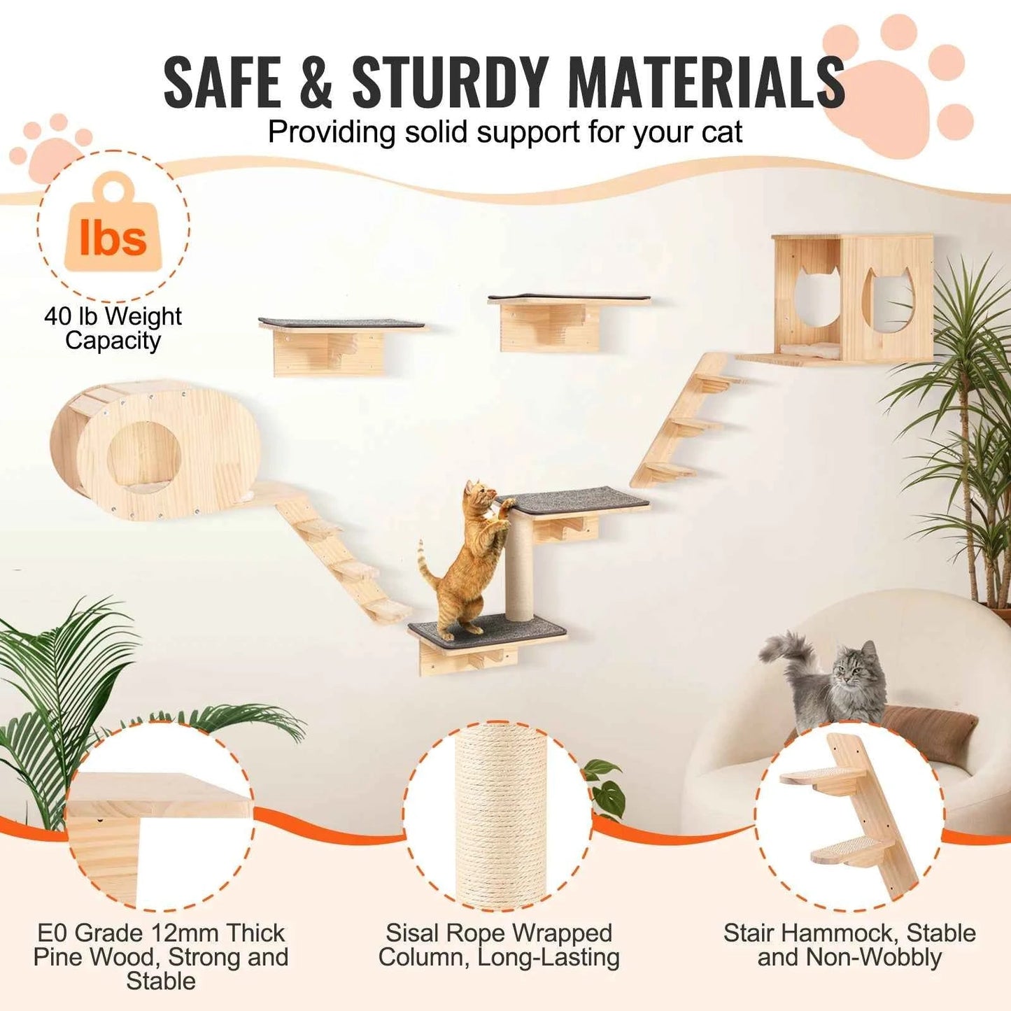SucceBuy Wall Mounted Cat Shelves Cat Wall Shelves and Perches with Jumping Boards Hammocks & Cat Tree Cat Furniture and Shelves - Needora