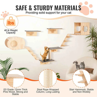SucceBuy Wall Mounted Cat Shelves Cat Wall Shelves and Perches with Jumping Boards Hammocks & Cat Tree Cat Furniture and Shelves - Needora