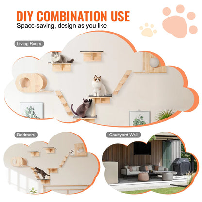 SucceBuy Wall Mounted Cat Shelves Cat Wall Shelves and Perches with Jumping Boards Hammocks & Cat Tree Cat Furniture and Shelves - Needora