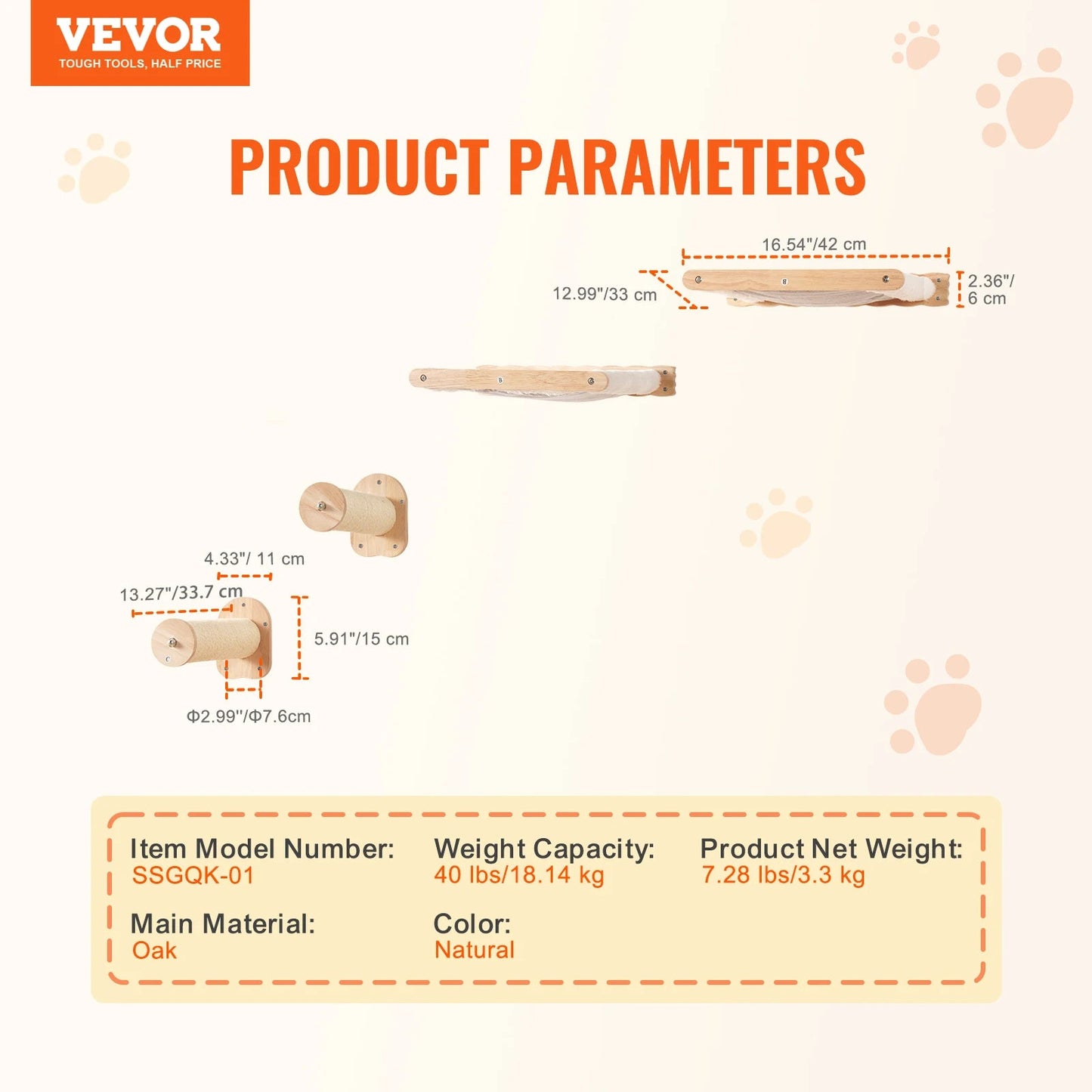 SucceBuy Wall Mounted Cat Shelves Cat Wall Shelves and Perches with Jumping Boards Hammocks & Cat Tree Cat Furniture and Shelves - Needora