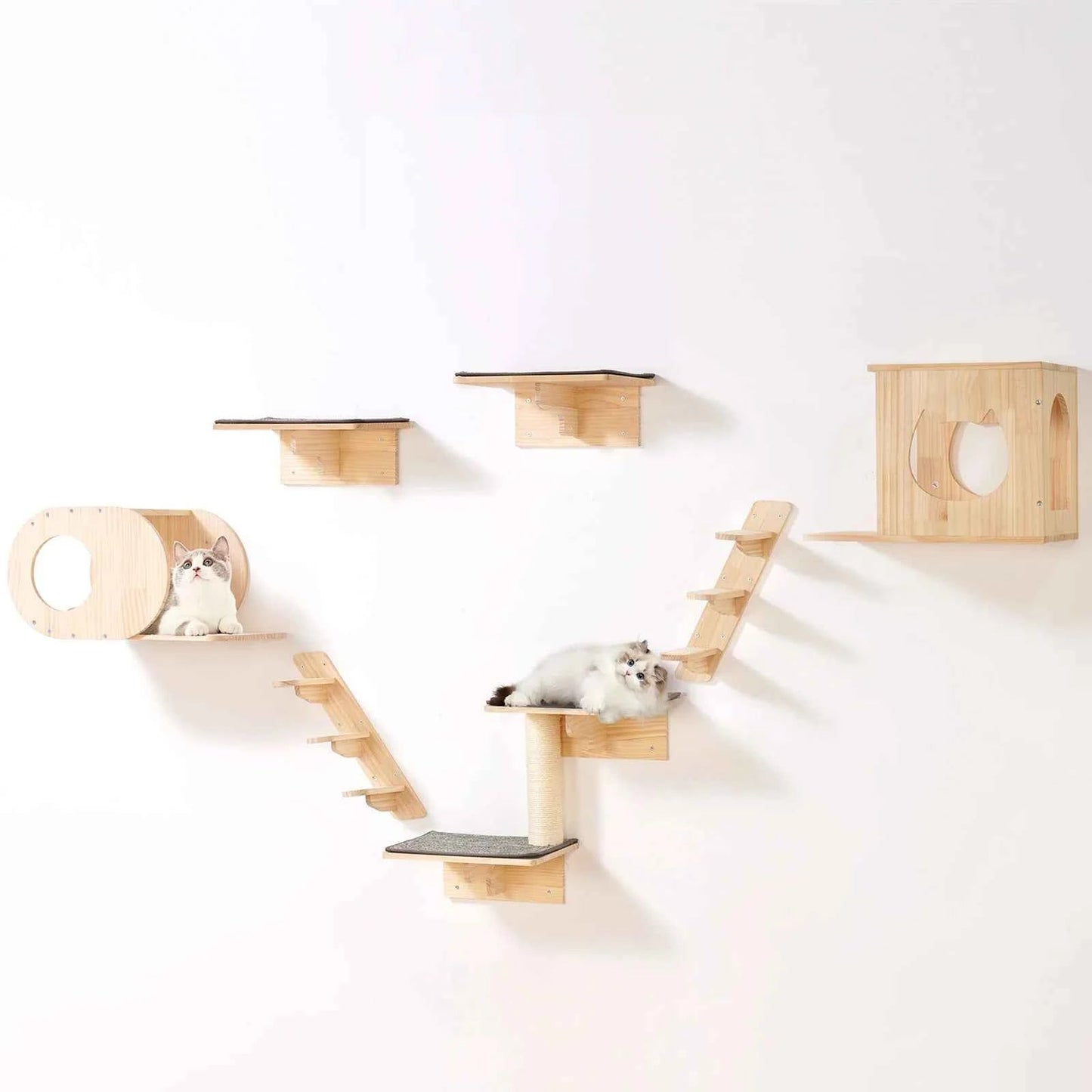 SucceBuy Wall Mounted Cat Shelves Cat Wall Shelves and Perches with Jumping Boards Hammocks & Cat Tree Cat Furniture and Shelves - Needora
