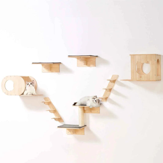 SucceBuy Wall Mounted Cat Shelves Cat Wall Shelves and Perches with Jumping Boards Hammocks & Cat Tree Cat Furniture and Shelves - Needora