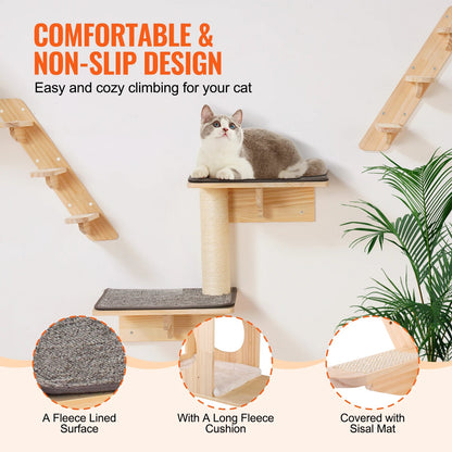 SucceBuy Wall Mounted Cat Shelves Cat Wall Shelves and Perches with Jumping Boards Hammocks & Cat Tree Cat Furniture and Shelves - Needora