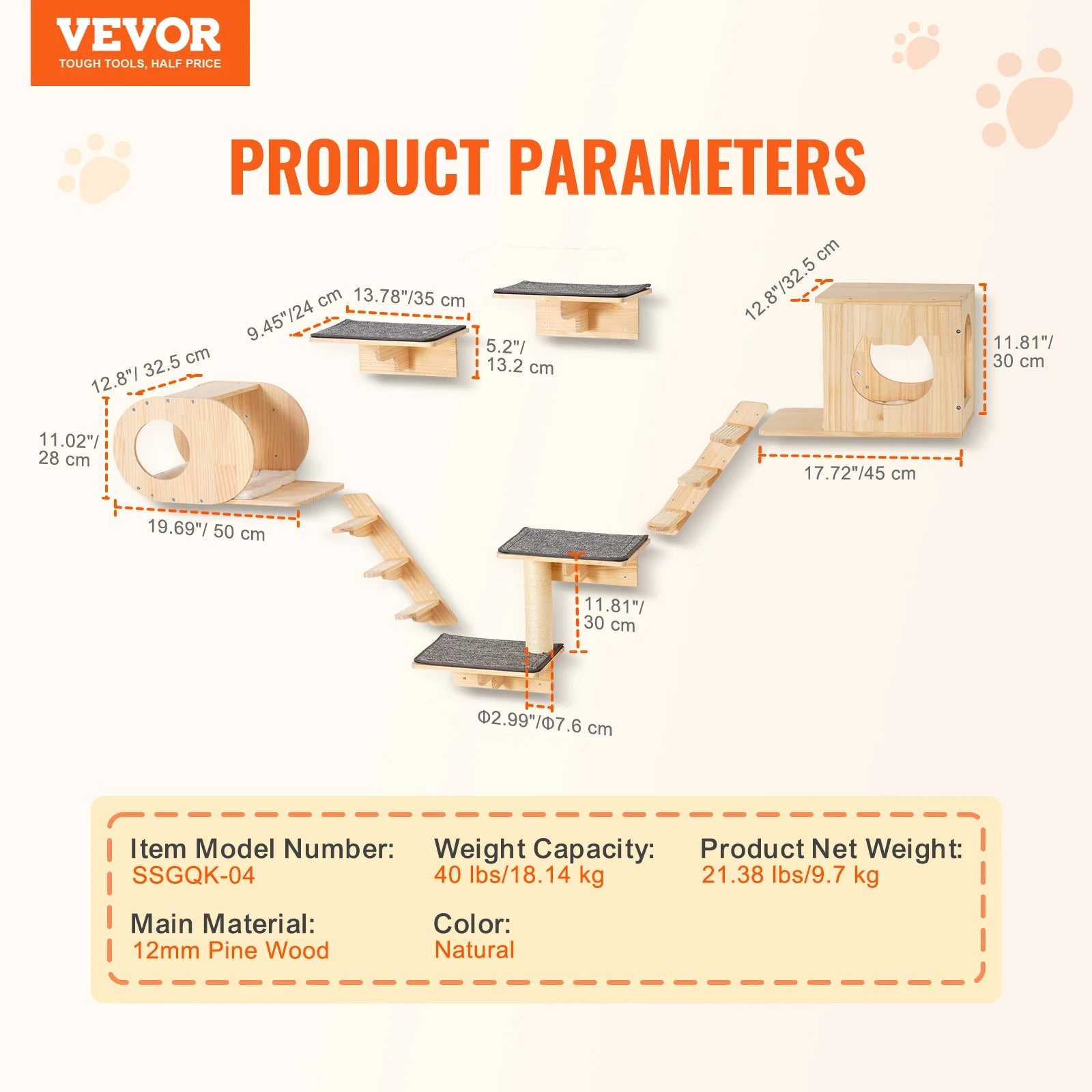 SucceBuy Wall Mounted Cat Shelves Cat Wall Shelves and Perches with Jumping Boards Hammocks & Cat Tree Cat Furniture and Shelves - Needora